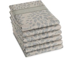 DDDDD - Trees Theedoek - Set van 6 - Katoen - Jacquard geweven - 60x65 cm - Bomenprint - Taupe