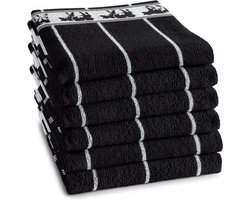 DDDDD Zwart Bont Keukendoek - Set van 6 - Katoen - Effen - 50x55 cm - Zwart