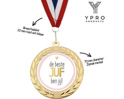 De Beste Juf Medaille - Goud metaal - Inclusief halslint - Uniek juffencadeau