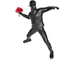 "De bloemenwerker" figuur - moderne street-art sculptuur zwart - abstracte kunst deco beeldje voor woonkamer, kantoor en verzamelaar