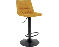 De Boer | Barkruk | mosterdgeel | polyester fluweel en staal | 63-83 cm | barkruk | barkrukken met rugleuning | barstoel | barkruk industrieel | Wood Selections