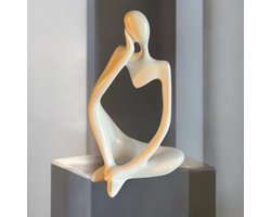 De Denker Beeldje - Woonkamer Decoratie - Abstract Interieur - Wit - 12x7,5 cm