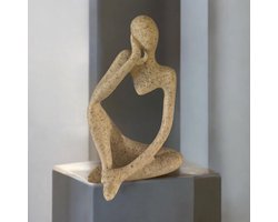 De Denker Beeldje - Woonkamer Decoratie - Abstract Interieur - Zandkleur - 12x7,5 cm