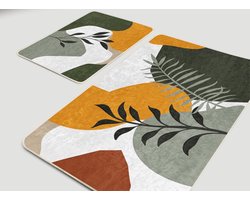 De Groen Home Badmat antislip 2 stuk set - 60x100 & 50x60 - FLORA COLLECTIE - Wc mat - Toiletmat - Douchemat - Bladeren - Badkamermat voor badkamer