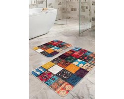 De Groen Home Badmat antislip 2 stuk set - 60x100 & 50x60 - HARMONIE COLLECTIE - Patchwork Edition - Wc mat - Toiletmat