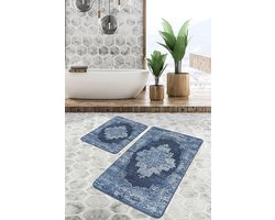 De Groen Home Badmat antislip 2 stuk set - 60x100 en 50x60 - VINTAGE COLLECTIE - Wc mat - Toiletmat - Douchemat - Badmatten