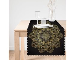 De Groen Home Bedrukt Velvet textiel Tafelloper - Gold Mandala op Zwart - Fluweel - 45x135 - Decor - Decoratie - Tafelkleed