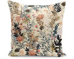 De Groen Home BLOEM Sierkussen Velvet - 45x45 - Beige Crème - Inclusief binnenkussen - Aan beide zijdig bedrukt