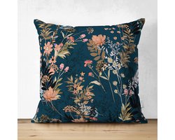 De Groen Home BLOEM Sierkussen Velvet - 45x45 - Donkerblauw - Inclusief binnenkussen - Aan beide zijdig bedrukt