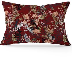 De Groen Home FLORA - Velvet Bedrukt Kussenhoesjes 40x60 - Bordeaux - Fluweel kussensloop - Aan beide zijdig bedrukt
