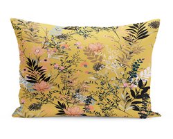 De Groen Home FLORA - Velvet Bedrukt Kussenhoesjes 40x60 - Geel - Fluweel kussensloop - Aan beide zijdig bedrukt