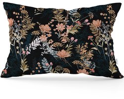 De Groen Home FLORA Velvet Kussenhoes 30x50 cm - Bloemen op zwart - Fluweel Sierkussenhoes