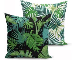 De Groen Home FLORA Velvet Kussenhoes set van 2 - 45x45 - Palmbladeren - Kussensloop - Fluweel