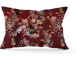 De Groen Home FLORA - Velvet Kussenhoesjes - 30x50 - Bordeaux - Fluweel Sierkussenhoes - Aan beide zijden bedrukt