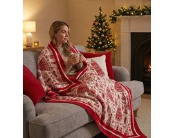 De Groen Home Kerst Deken & Plaid - 200x220 cm - Katoen - Aan beide zijden verschillende patronen - Grote Woondeken voor Bank of Bed