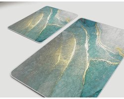 De Groen Home NATURA Badmat antislip 2 stuk set - 60x100 en 50x60 - Wc mat - Toiletmat - Marmer patroon - Badkamermat