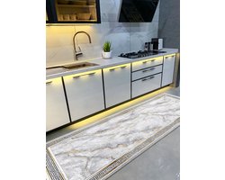 De Groen Home Vloerkleed 65x180cm - NATURA COLLECTIE Marmer patroon - Keukenloper - Deurmat binnen - Halloper - Wasbaar Antislip Zacht Tapijt