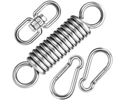 De hangmat is voorzien van een kantelveer en een draagvermogen tot 250 kg. Hij is uitgerust met twee karabiners en een 360° draaibare haak.