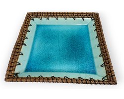 De Huismus - Keramiek Schaal 28x28 cm - Handgemaakt - Rotan Rand