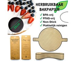 De KeukenBij - Dun Herbruikbaar Bakpapier - Rond 26 cm Bakmat van Verstevigd Siliconen - BPA-vrij en PFAS-vrij - De Keukenbij - Duurzaam Alternatief voor Wegwerp Bakpapiervellen - Niet Plakkend, Makkelijk Schoon te Maken
