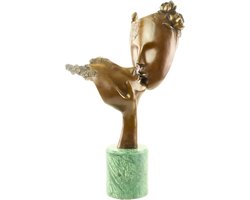 De Kus - Bronzen beeld - Romantiek en Liefde - Brons Sculptuur - Woondecoratie Beelden - Marmer Sokkel - Interieur Decoratie - Gesigneerd met gieterij stempel - 30x24x54