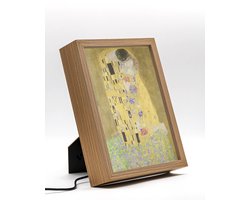 De Kus Gustav Klimt – 22×17 cm – Verlicht kunstwerk – LED licht portret nachtlampje – Dimbaar – Sfeerverlichting – Kinder Woon en Slaapkamer Wall Art Decor