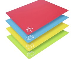 De Millennials Duurzame Snij matten set 4 Stuks - Rood - blauw - geel - groen - Decoratie - snijplanken - Hittebestendig - Makkelijk schoon - Herbruikbare - Keukenaccessoires - cadeau- Vaatwasserbestendig - Koken - vlees - groenten - vis - brood