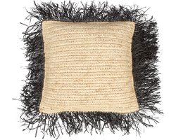 De Raffia Kussenhoes Vierkant - Naturel Zwart - 40x40