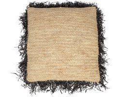 De Raffia Kussenhoes Vierkant - Naturel Zwart - 60x60