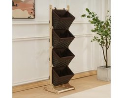 De stijlvolle manden standaard is perfect voor de organiseren van uw huis - Multi – Functioneel - Badkamer - Woonkamer - Logeerkamer - Kinderenkamer - katoen, hout, rotan, kleur donkerbruin.