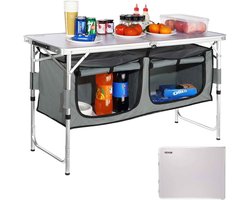 De Warenloods - Opvouwbare campingtafel - Inklapbaar - In hoogte verstelbaar - Kampeer tafel - Buitenpicknicks - Met opbergruimte - Campingkeukentafel- 120x47x60 cm