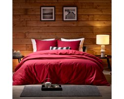 De Witte Lietaer Dekbedovertrek Laura Burgundy - Lits Jumeaux - 240 x 220 cm - Katoen Flanel