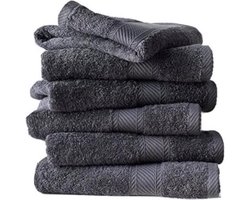 De Witte Lietaer Handdoeken Helene Ebony 50 x 100 cm - 6 stuks - Katoen