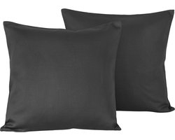 De Witte Lietaer Sierkussensloop Set Olivia Ebony - 40 x 40 cm - Satijn Katoen