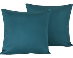 De Witte Lietaer Sierkussensloop Set Olivia Smaragd Green - 40 x 40 cm - Satijn Katoen