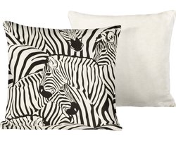 De Witte Lietaer Sierkussensloop Set Zebra Eggshell - 40 x 40 cm - Satijn Katoen