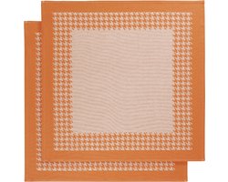 De Witte Lietaer Theedoek Pied de Poule, Oranje - 2 stuks - 65 x 65 cm - Katoen
