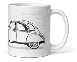 De2pktjes - Witte Glanzende Mok 0-100 km/h avec Style met Citroën 2CV Illustratie – 300 ml