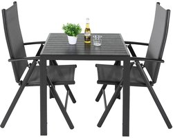 Deboer10.NL - Tuinsets - Balkonset 2 personen - Tuinmeubelen 2 personen - balkonsets - 3-delige - Aluminium tuintafel - 2 verstelbare opvouwbare stoelen - Hoge rugleuning - 75x75x72 cm tafel - Zwart