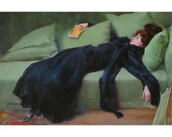 Decadent Young Woman - After The Dance (1899) by Ramon Casas-Kristal Helder Galerie kwaliteit Plexiglas 5mm.- Blind Aluminium Ophang-frame- Fotokunst- luxe wanddecoratie- Akoestisch en UV Werend- inclusief verzending