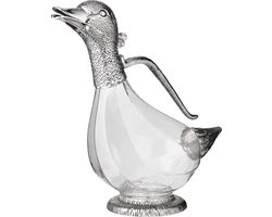 Decanteer Karaf - Stijlvolle Elegance: Decanteerbare Rode Wijn Karaf in Eendenvorm - Hoogte 26 cm, Inhoud 0,9 liter, Verrijkt met Edel Verzilverde Elementen en Voorzien van Schenktuit [Energieklasse A]
