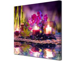 DECLINA Schilderij Decoratieve Ambiance Spa - kunstdruk op canvas wanddecoratie Zen - decoratie voor huis, keuken, woonkamer, slaapkamer volwassenen - paars 80 x 80 cm