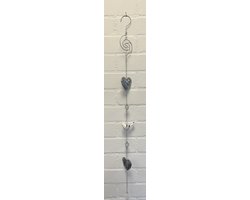 Deco hanger "hart + vogel" met metalen ketting - Zilveren ketting + wit/grijze vogel - lengte 100 cm - Woondecoratie - Woonaccessoires