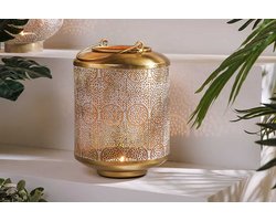 Deco lantaarn ORIENT 25cm goud metaal met patina handgemaakte lantaarn - 43826