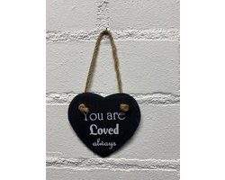 Deco leisteen met ophangkoordje - hart - You are Loved always - 10x10 cm - Woonaccessoires