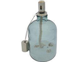 Deco olielamp - Met Wit Zand En Schelpen - 22 x 11 cm - Blauw