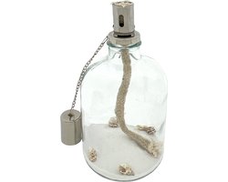 Deco olielamp - Met Wit Zand En Schelpen - 22 x 11 cm - Transparant