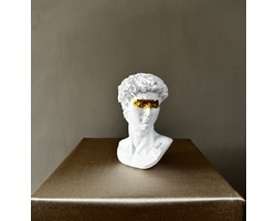 Deco Shine - David Beeld - Hoofd Beeld - Wit / Goud - Sculptuur - Decoratie - Cadeau - Standbeeld - 14 cm
