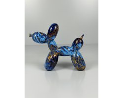 Deco Shine - Premium Line - Ballon Hond Beeld - Blauw, Goud En Nachtblauw Kleur - Sculptuur - Decoratie - Cadeau - Standbeeld - 17 cm