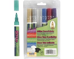 Deco Textielstiften, lijndikte: 3 mm, 6 stuks, glitterkleuren